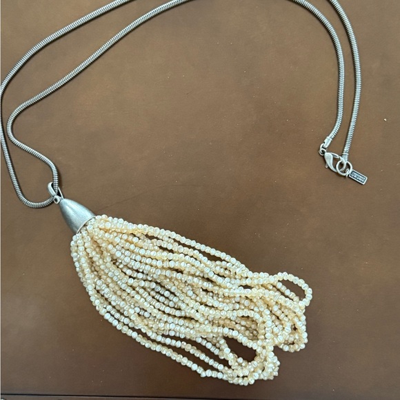 Sarah Pacini Cream Pearl Tassel Necklace